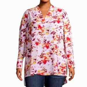 Terra & Sky Womens 2X Tunic Top Plus Size Multi Color Long Sleeve V Neck NWT